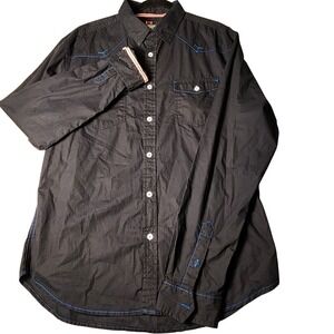 Cactus Button Down Shirt Mens XL Black Blue Contrast Stitch Cotton Excellent